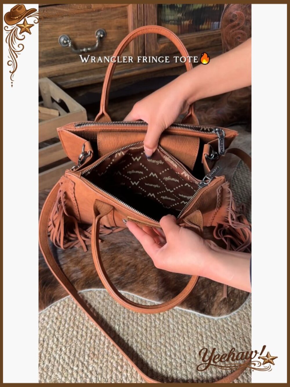 Western Fringe Tote Bag with Functional Pockets Cowgirl Style - Picture 7 of 7